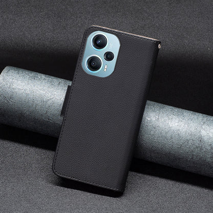 Phone Cover for Xiaomi Poco F5 5G / Redmi Note 12 Turbo , Wallet PU Leather Litchi Texture Flip Stand Phone Case with Strap