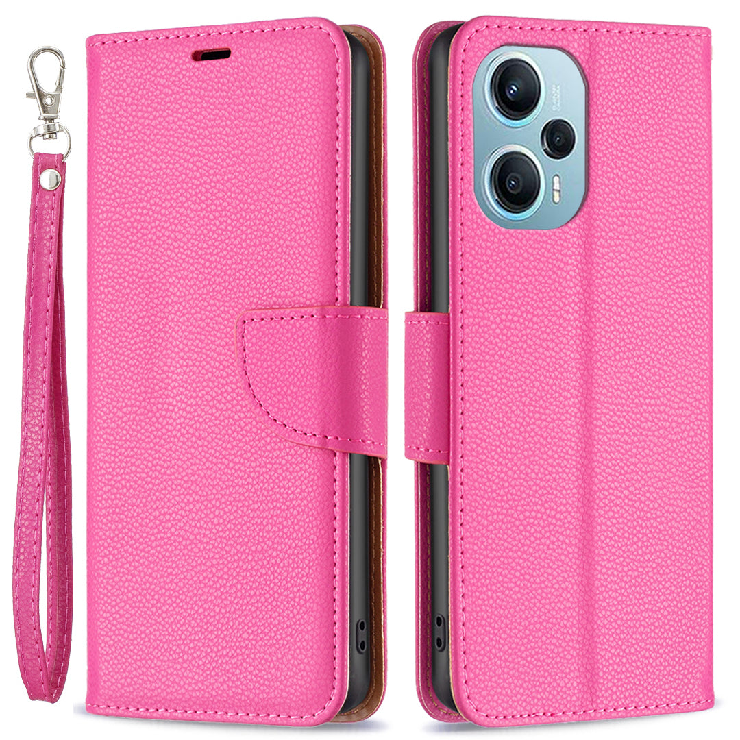 Phone Cover for Xiaomi Poco F5 5G / Redmi Note 12 Turbo , Wallet PU Leather Litchi Texture Flip Stand Phone Case with Strap