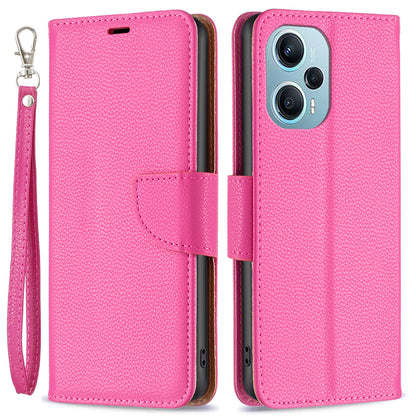Phone Cover for Xiaomi Poco F5 5G / Redmi Note 12 Turbo , Wallet PU Leather Litchi Texture Flip Stand Phone Case with Strap