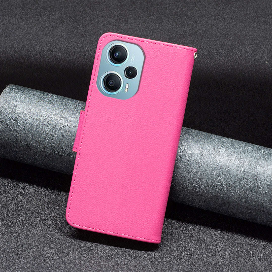 Phone Cover for Xiaomi Poco F5 5G / Redmi Note 12 Turbo , Wallet PU Leather Litchi Texture Flip Stand Phone Case with Strap