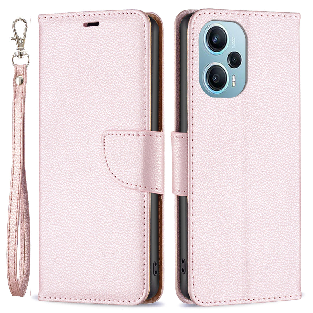 Phone Cover for Xiaomi Poco F5 5G / Redmi Note 12 Turbo , Wallet PU Leather Litchi Texture Flip Stand Phone Case with Strap