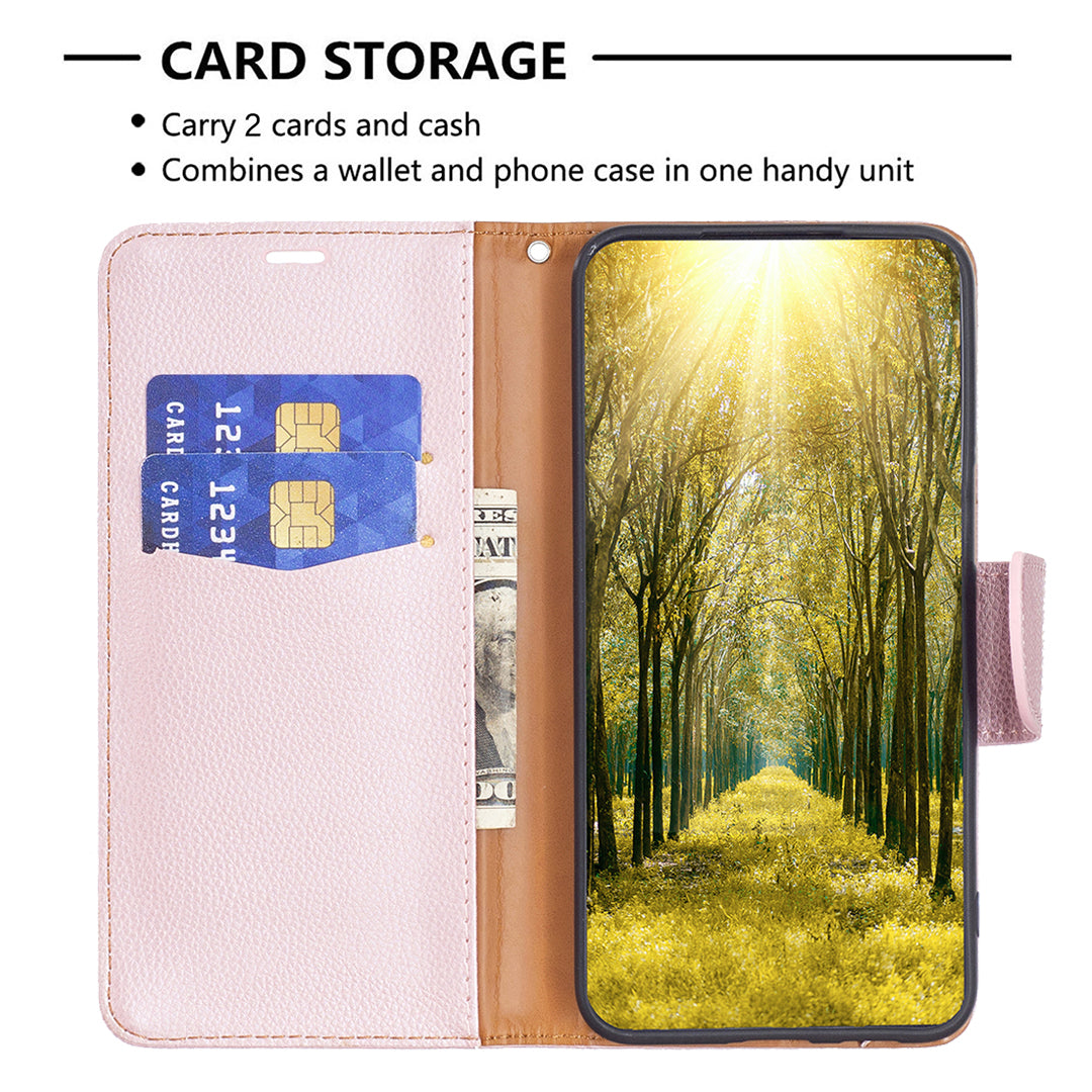 Phone Cover for Xiaomi Poco F5 5G / Redmi Note 12 Turbo , Wallet PU Leather Litchi Texture Flip Stand Phone Case with Strap