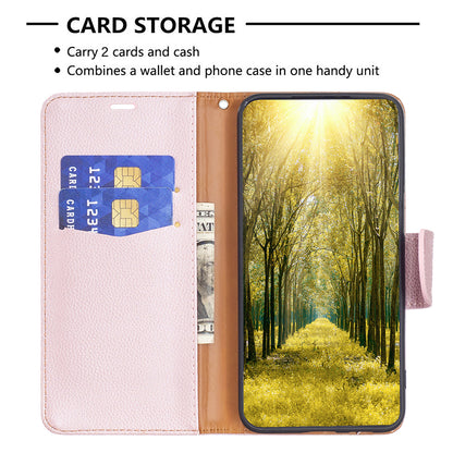 Phone Cover for Xiaomi Poco F5 5G / Redmi Note 12 Turbo , Wallet PU Leather Litchi Texture Flip Stand Phone Case with Strap