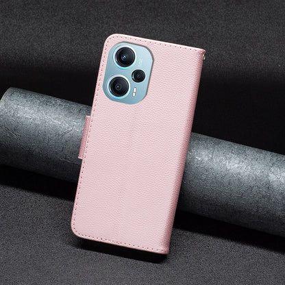 Phone Cover for Xiaomi Poco F5 5G / Redmi Note 12 Turbo , Wallet PU Leather Litchi Texture Flip Stand Phone Case with Strap