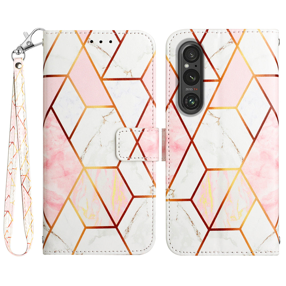 YB Pattern Printing Leather Series-5 for Sony Xperia 1 V Leather Phone Case Marble Pattern Wallet Stand Cover