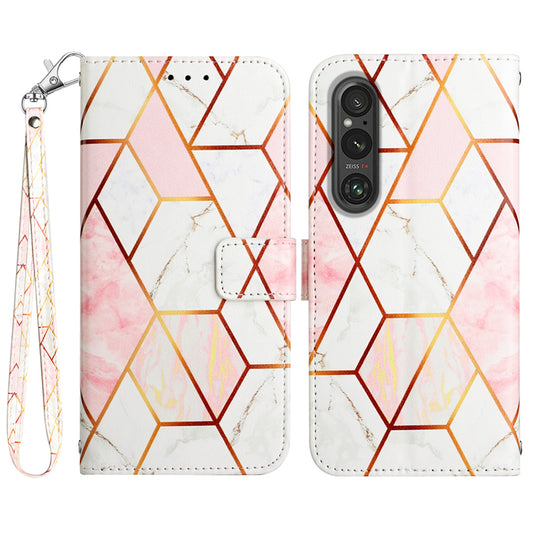YB Pattern Printing Leather Series-5 for Sony Xperia 1 V Leather Phone Case Marble Pattern Wallet Stand Cover