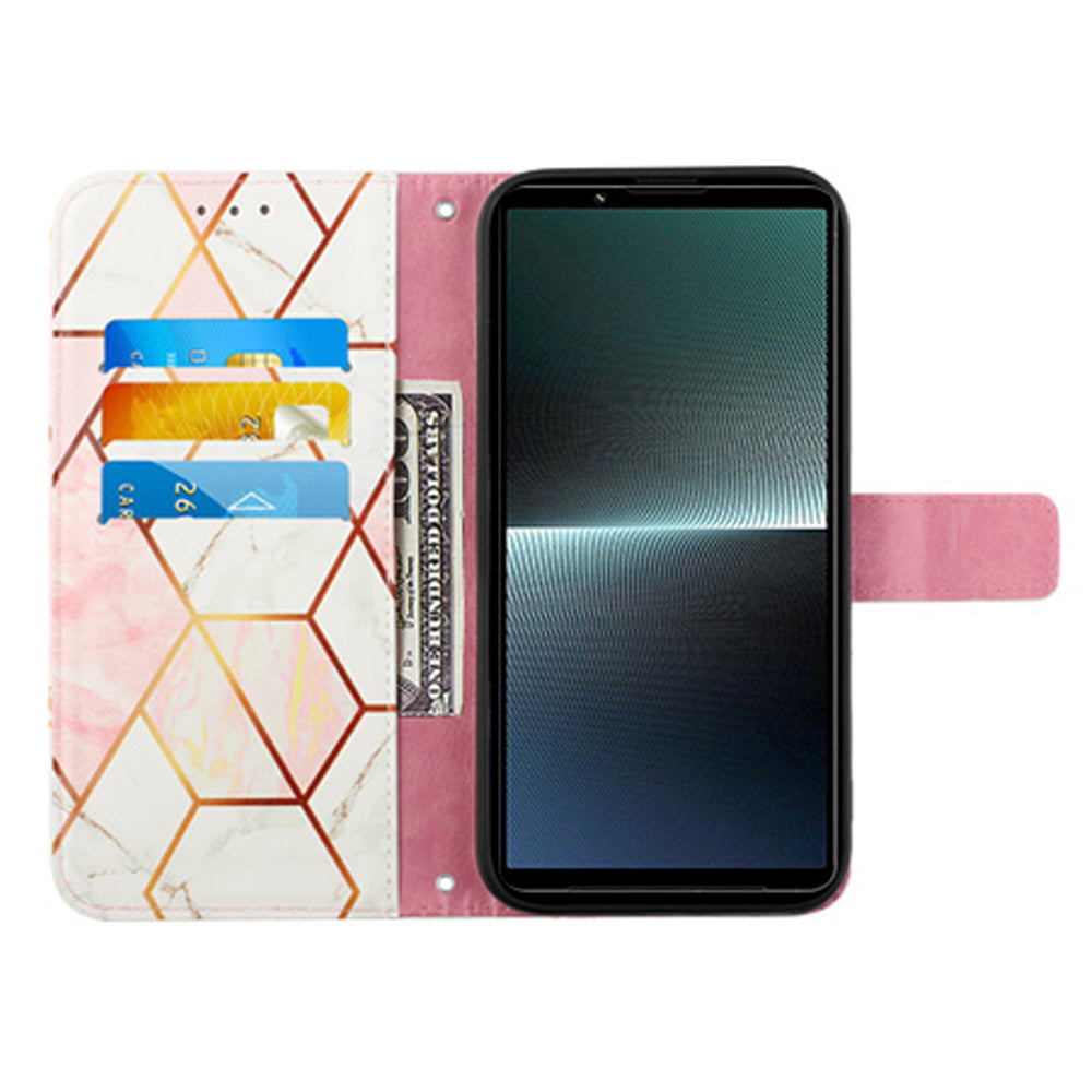 YB Pattern Printing Leather Series-5 for Sony Xperia 1 V Leather Phone Case Marble Pattern Wallet Stand Cover