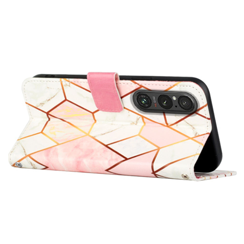 YB Pattern Printing Leather Series-5 for Sony Xperia 1 V Leather Phone Case Marble Pattern Wallet Stand Cover