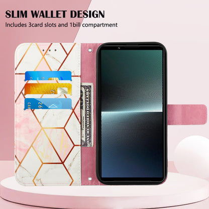 YB Pattern Printing Leather Series-5 for Sony Xperia 1 V Leather Phone Case Marble Pattern Wallet Stand Cover