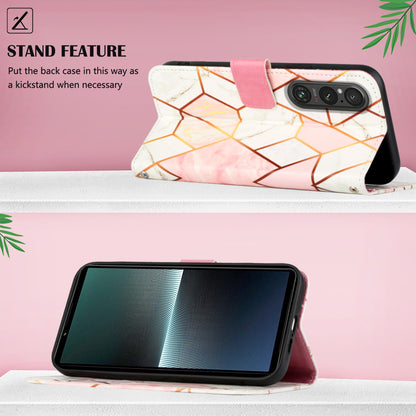 YB Pattern Printing Leather Series-5 for Sony Xperia 1 V Leather Phone Case Marble Pattern Wallet Stand Cover