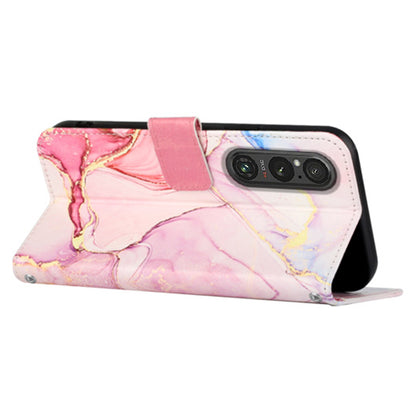 YB Pattern Printing Leather Series-5 for Sony Xperia 1 V Leather Phone Case Marble Pattern Wallet Stand Cover