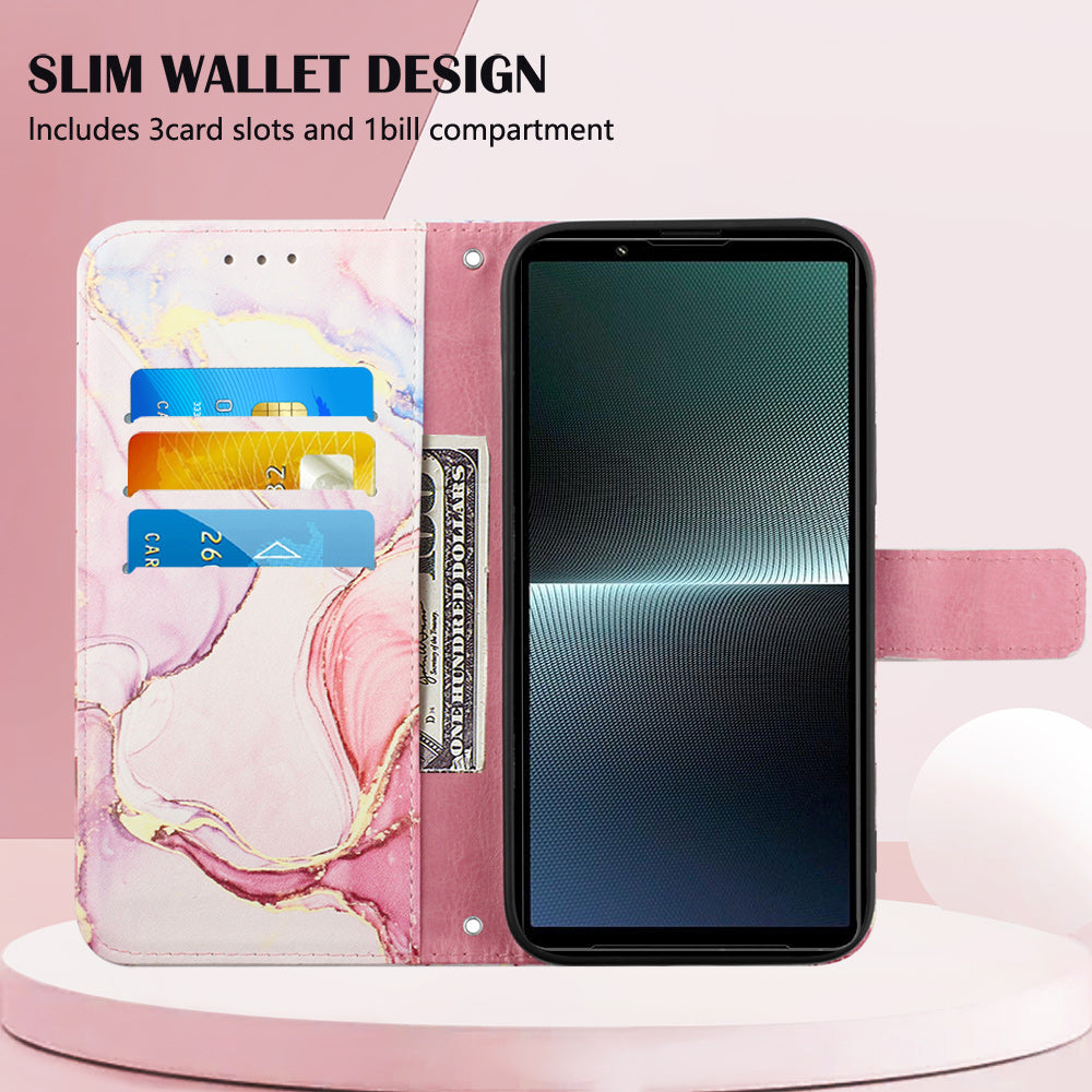 YB Pattern Printing Leather Series-5 for Sony Xperia 1 V Leather Phone Case Marble Pattern Wallet Stand Cover
