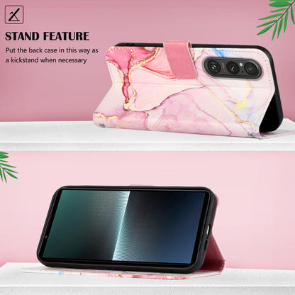 YB Pattern Printing Leather Series-5 for Sony Xperia 1 V Leather Phone Case Marble Pattern Wallet Stand Cover