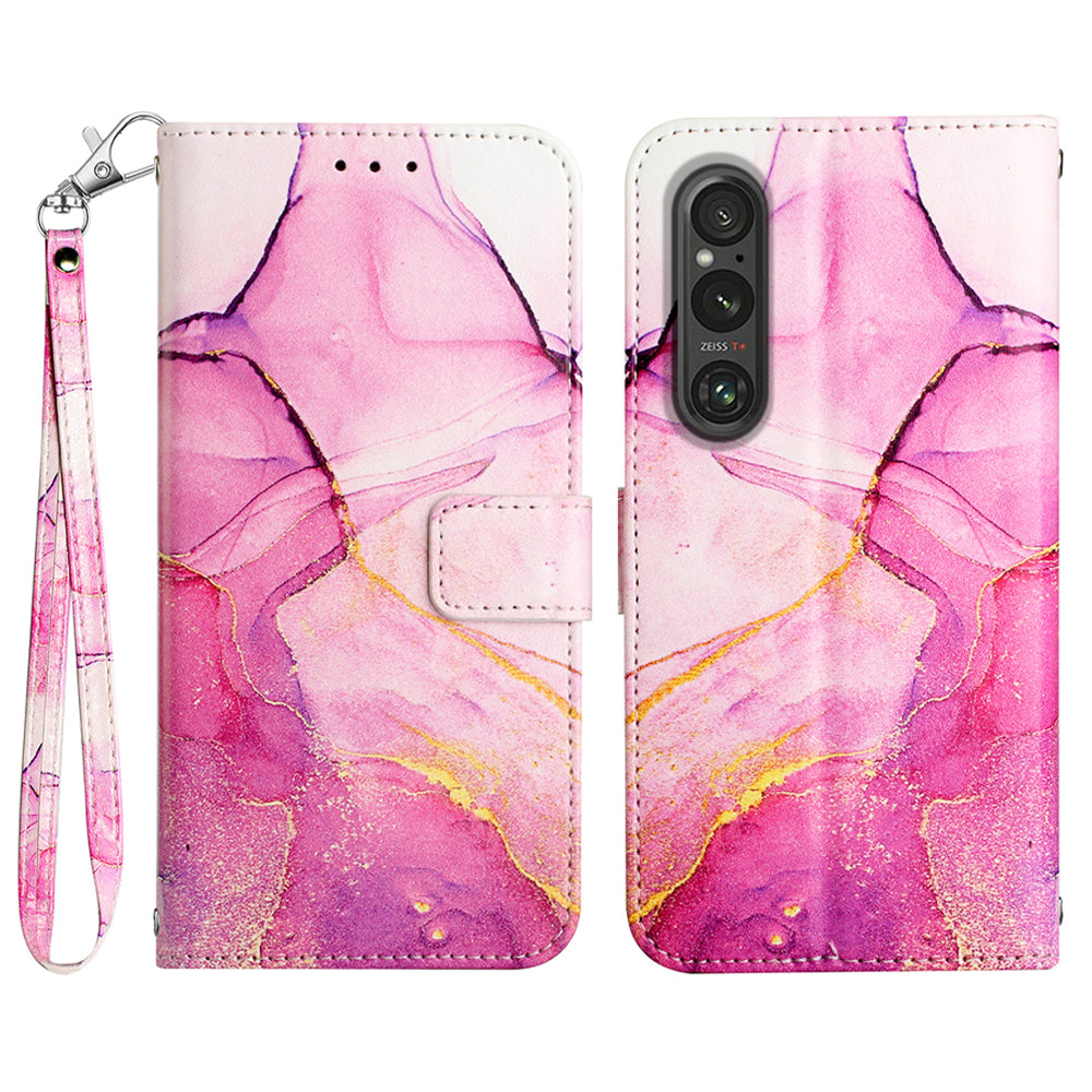 YB Pattern Printing Leather Series-5 for Sony Xperia 1 V Leather Phone Case Marble Pattern Wallet Stand Cover
