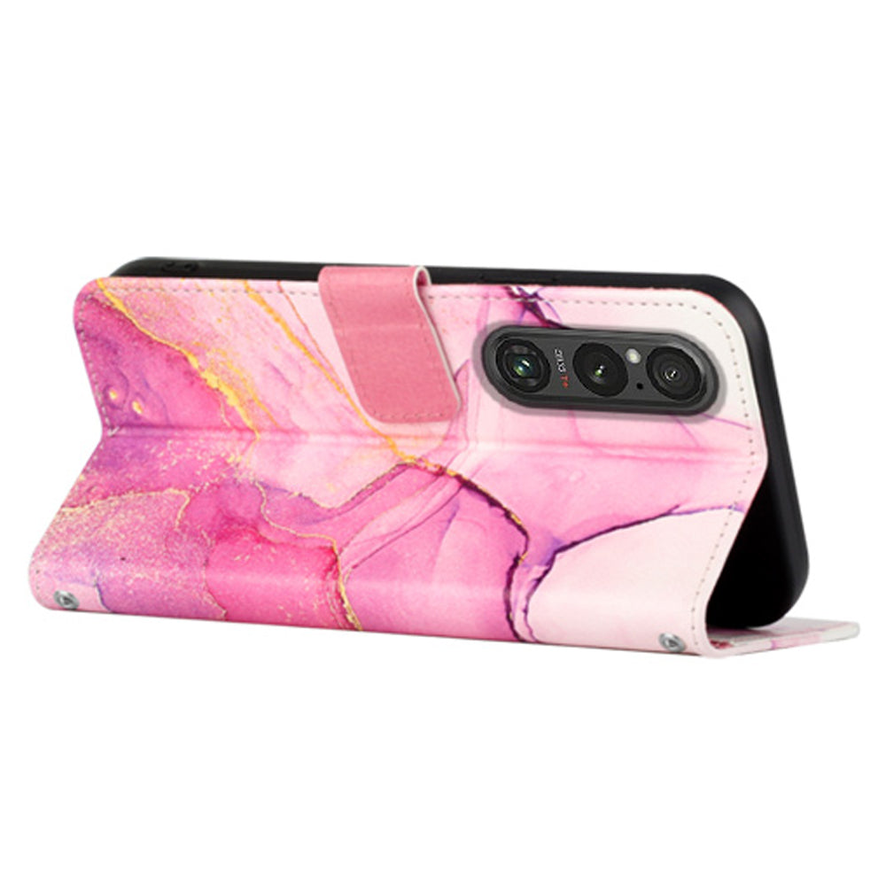 YB Pattern Printing Leather Series-5 for Sony Xperia 1 V Leather Phone Case Marble Pattern Wallet Stand Cover