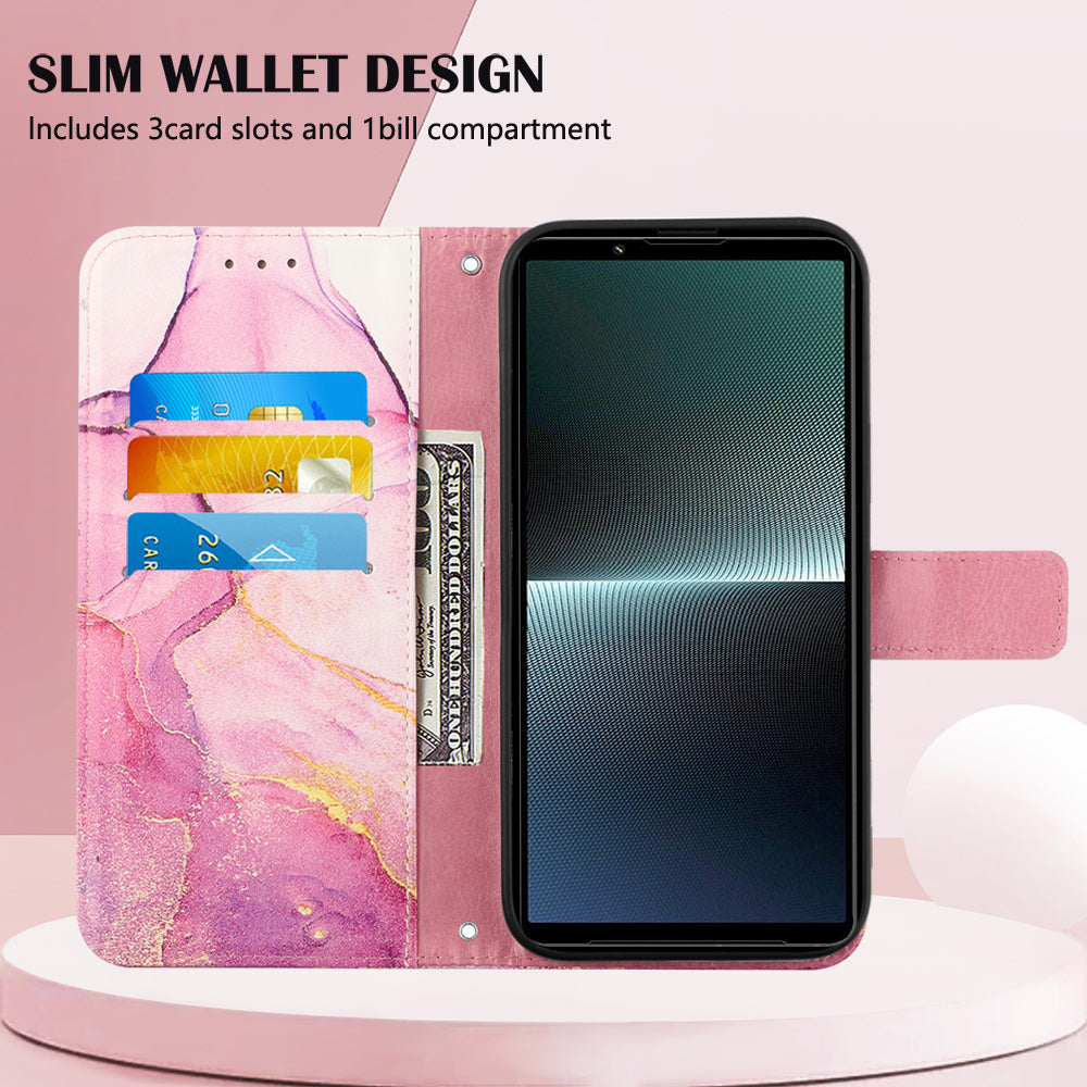 YB Pattern Printing Leather Series-5 for Sony Xperia 1 V Leather Phone Case Marble Pattern Wallet Stand Cover