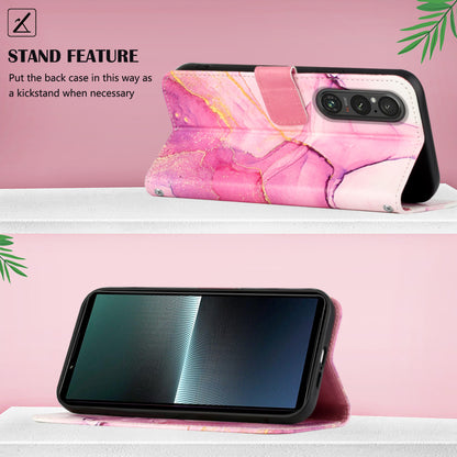YB Pattern Printing Leather Series-5 for Sony Xperia 1 V Leather Phone Case Marble Pattern Wallet Stand Cover