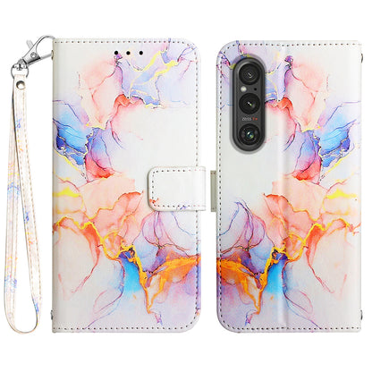 YB Pattern Printing Leather Series-5 for Sony Xperia 1 V Leather Phone Case Marble Pattern Wallet Stand Cover
