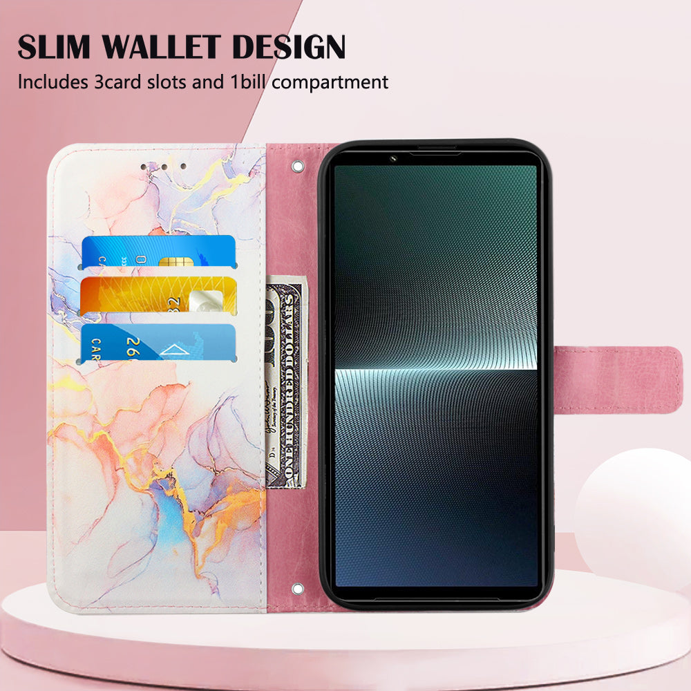 YB Pattern Printing Leather Series-5 for Sony Xperia 1 V Leather Phone Case Marble Pattern Wallet Stand Cover
