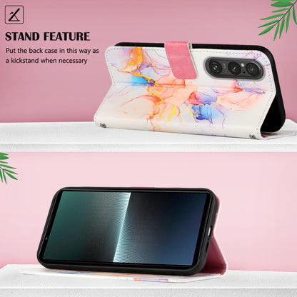 YB Pattern Printing Leather Series-5 for Sony Xperia 1 V Leather Phone Case Marble Pattern Wallet Stand Cover