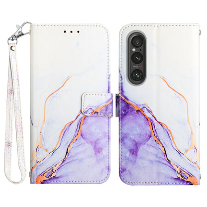 YB Pattern Printing Leather Series-5 for Sony Xperia 1 V Leather Phone Case Marble Pattern Wallet Stand Cover