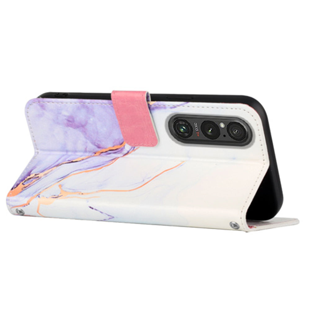 YB Pattern Printing Leather Series-5 for Sony Xperia 1 V Leather Phone Case Marble Pattern Wallet Stand Cover