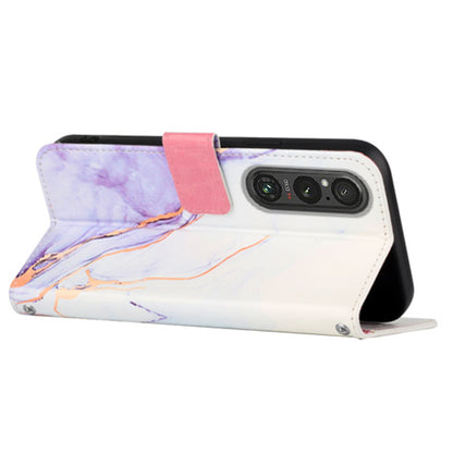 YB Pattern Printing Leather Series-5 for Sony Xperia 1 V Leather Phone Case Marble Pattern Wallet Stand Cover