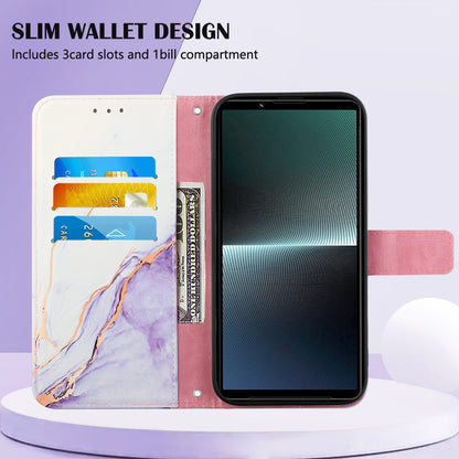 YB Pattern Printing Leather Series-5 for Sony Xperia 1 V Leather Phone Case Marble Pattern Wallet Stand Cover