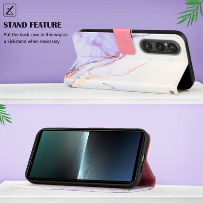 YB Pattern Printing Leather Series-5 for Sony Xperia 1 V Leather Phone Case Marble Pattern Wallet Stand Cover