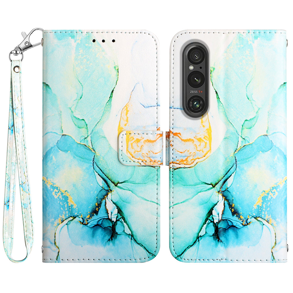 YB Pattern Printing Leather Series-5 for Sony Xperia 1 V Leather Phone Case Marble Pattern Wallet Stand Cover