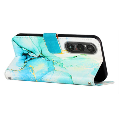 YB Pattern Printing Leather Series-5 for Sony Xperia 1 V Leather Phone Case Marble Pattern Wallet Stand Cover