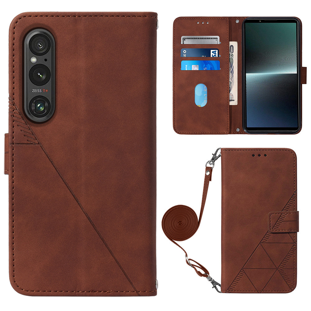 YB Imprinting Series-2 For Sony Xperia 1 V Leather Phone Case Wallet Stand Cover with Shoulder Strap
