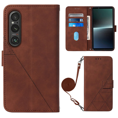 YB Imprinting Series-2 For Sony Xperia 1 V Leather Phone Case Wallet Stand Cover with Shoulder Strap