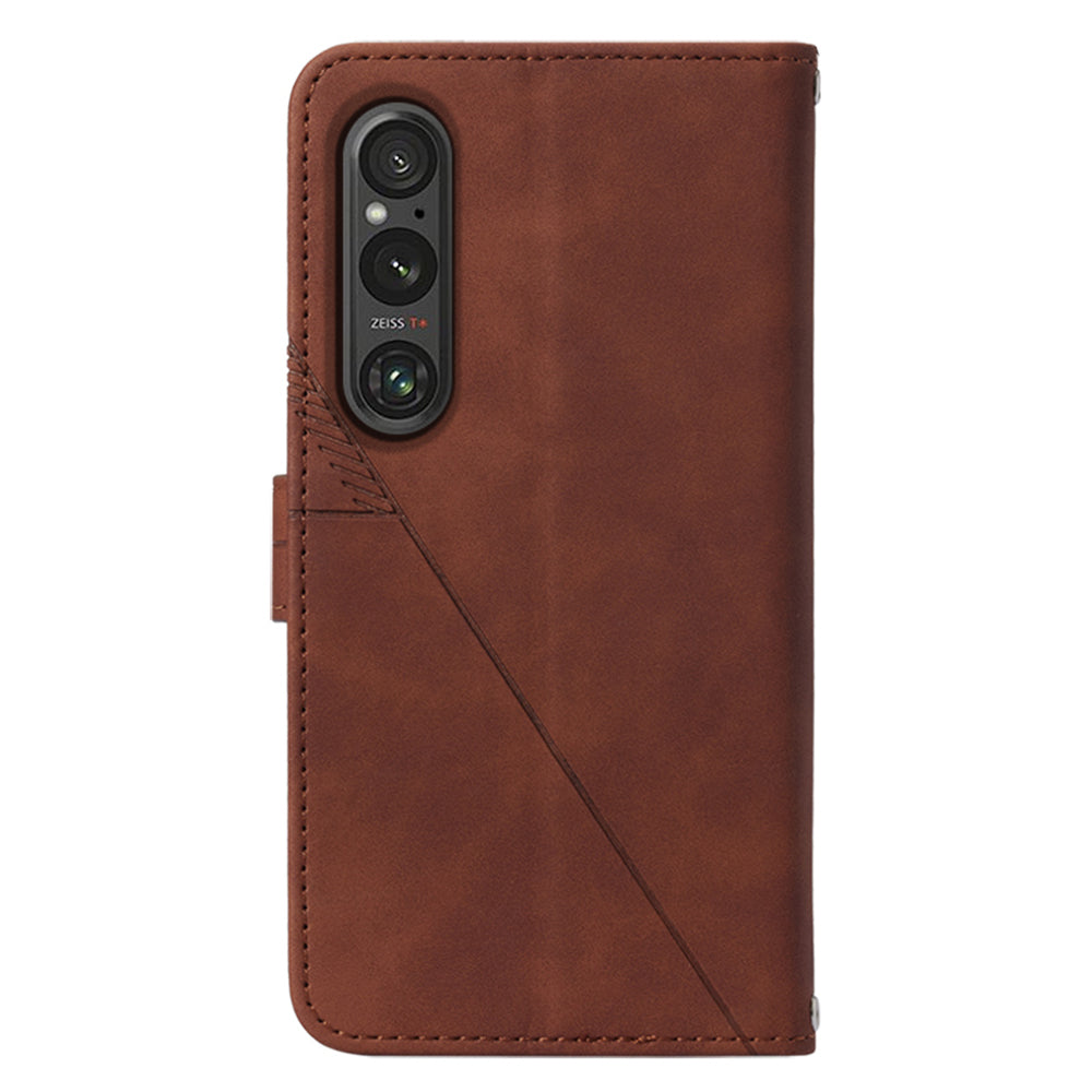 YB Imprinting Series-2 For Sony Xperia 1 V Leather Phone Case Wallet Stand Cover with Shoulder Strap