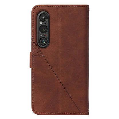 YB Imprinting Series-2 For Sony Xperia 1 V Leather Phone Case Wallet Stand Cover with Shoulder Strap