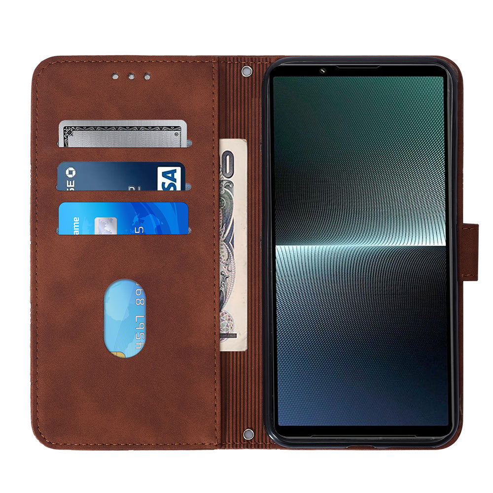 YB Imprinting Series-2 For Sony Xperia 1 V Leather Phone Case Wallet Stand Cover with Shoulder Strap