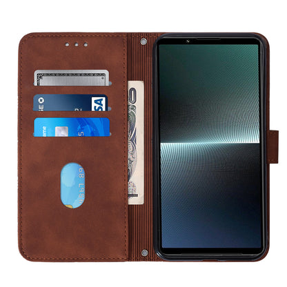 YB Imprinting Series-2 For Sony Xperia 1 V Leather Phone Case Wallet Stand Cover with Shoulder Strap