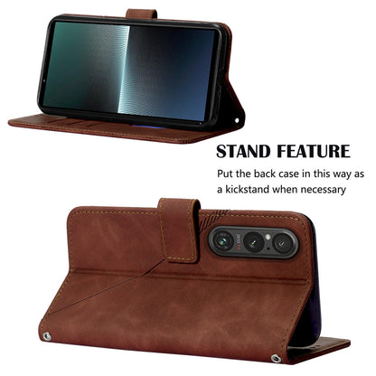 YB Imprinting Series-2 For Sony Xperia 1 V Leather Phone Case Wallet Stand Cover with Shoulder Strap
