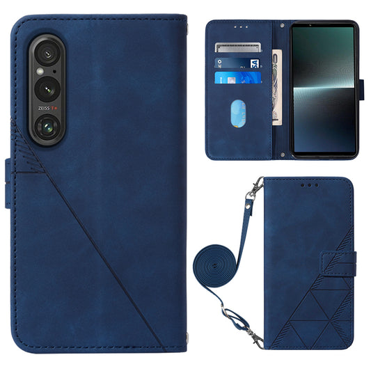 YB Imprinting Series-2 For Sony Xperia 1 V Leather Phone Case Wallet Stand Cover with Shoulder Strap