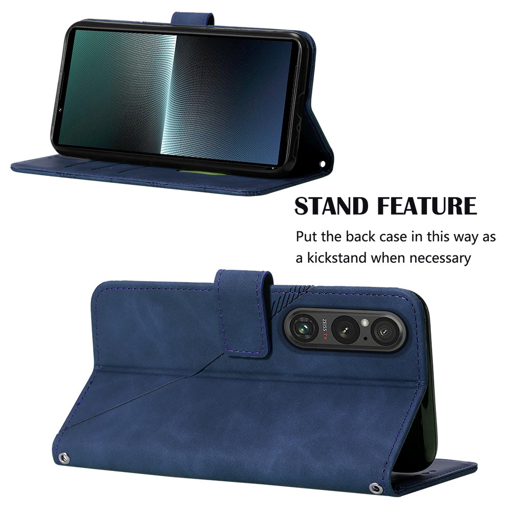 YB Imprinting Series-2 For Sony Xperia 1 V Leather Phone Case Wallet Stand Cover with Shoulder Strap