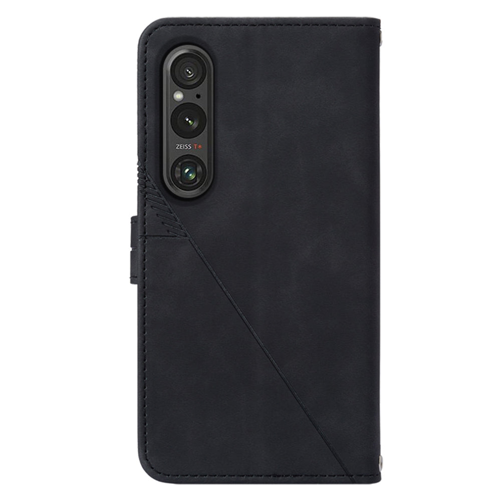 YB Imprinting Series-2 For Sony Xperia 1 V Leather Phone Case Wallet Stand Cover with Shoulder Strap