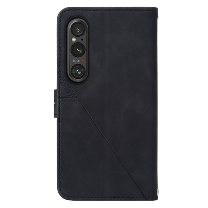 YB Imprinting Series-2 For Sony Xperia 1 V Leather Phone Case Wallet Stand Cover with Shoulder Strap