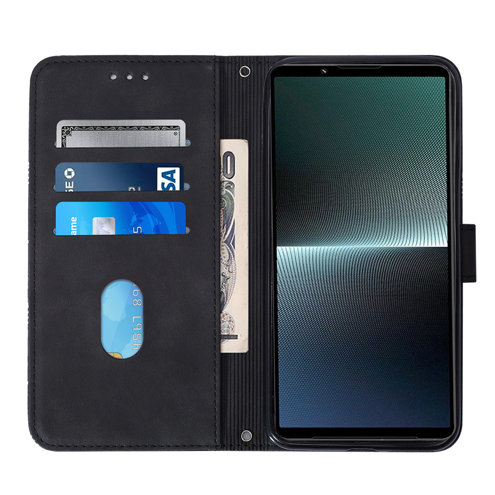 YB Imprinting Series-2 For Sony Xperia 1 V Leather Phone Case Wallet Stand Cover with Shoulder Strap