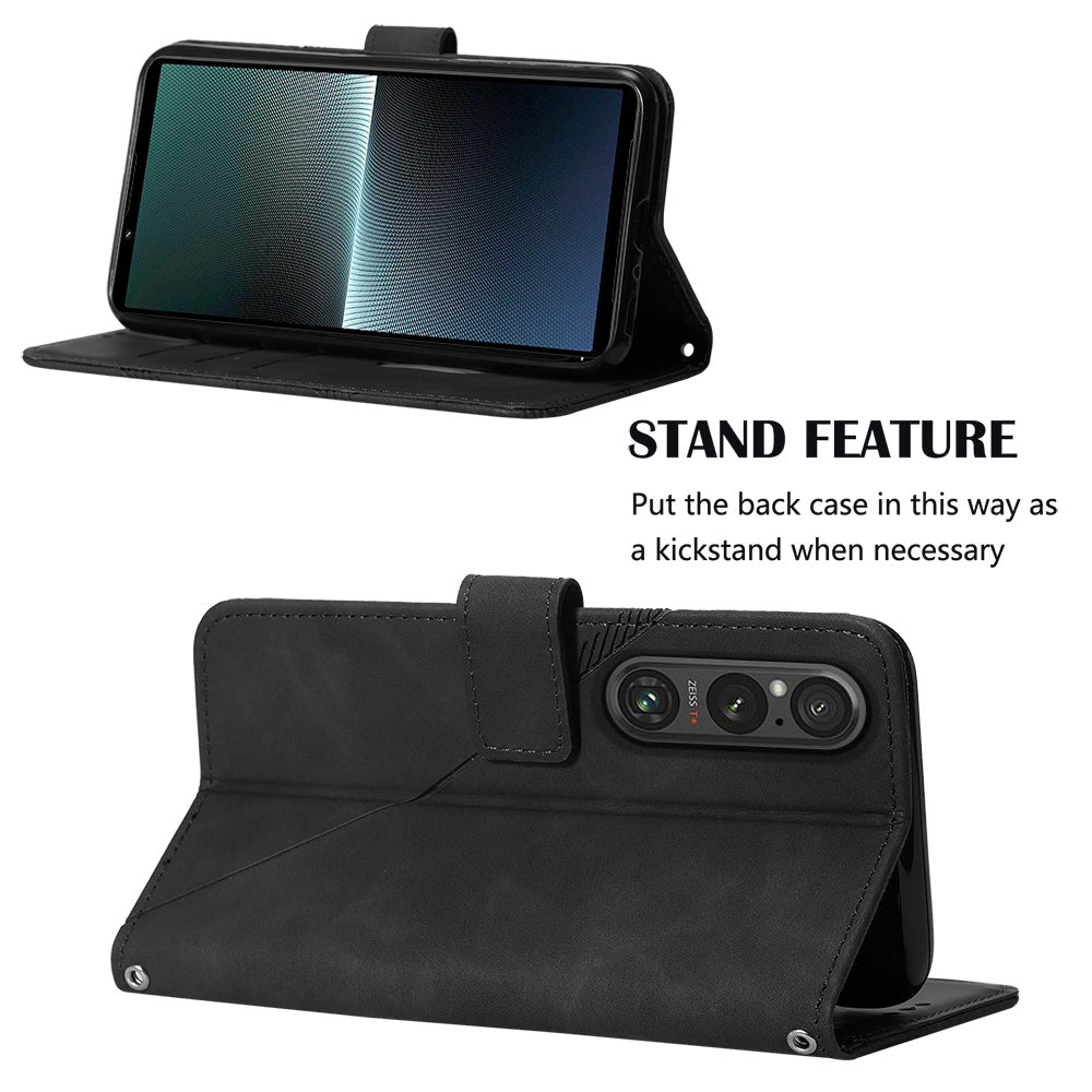 YB Imprinting Series-2 For Sony Xperia 1 V Leather Phone Case Wallet Stand Cover with Shoulder Strap