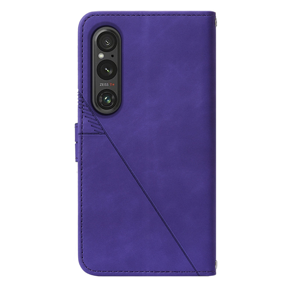 YB Imprinting Series-2 For Sony Xperia 1 V Leather Phone Case Wallet Stand Cover with Shoulder Strap