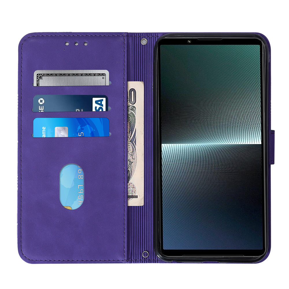 YB Imprinting Series-2 For Sony Xperia 1 V Leather Phone Case Wallet Stand Cover with Shoulder Strap