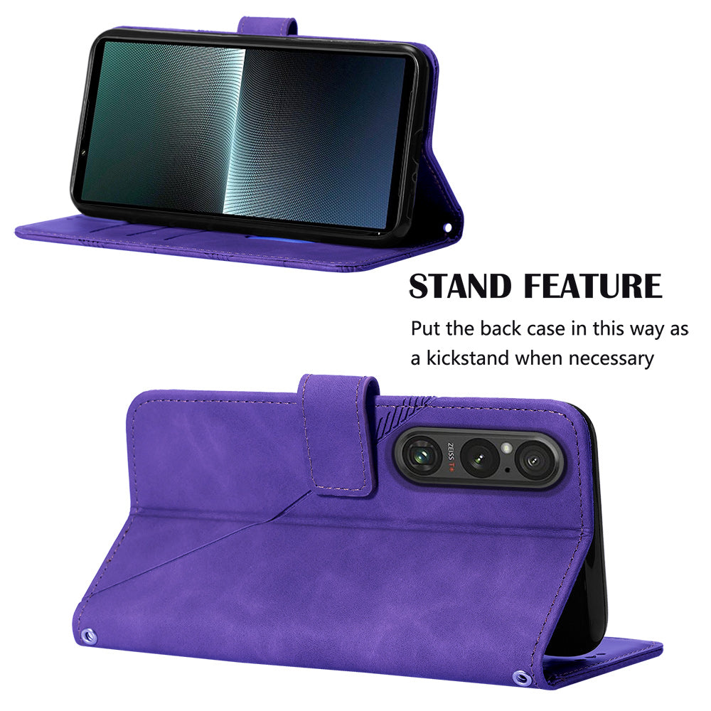 YB Imprinting Series-2 For Sony Xperia 1 V Leather Phone Case Wallet Stand Cover with Shoulder Strap
