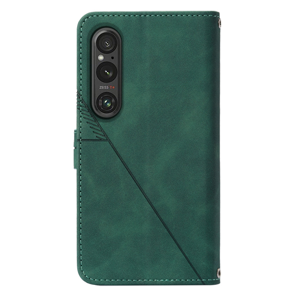 YB Imprinting Series-2 For Sony Xperia 1 V Leather Phone Case Wallet Stand Cover with Shoulder Strap