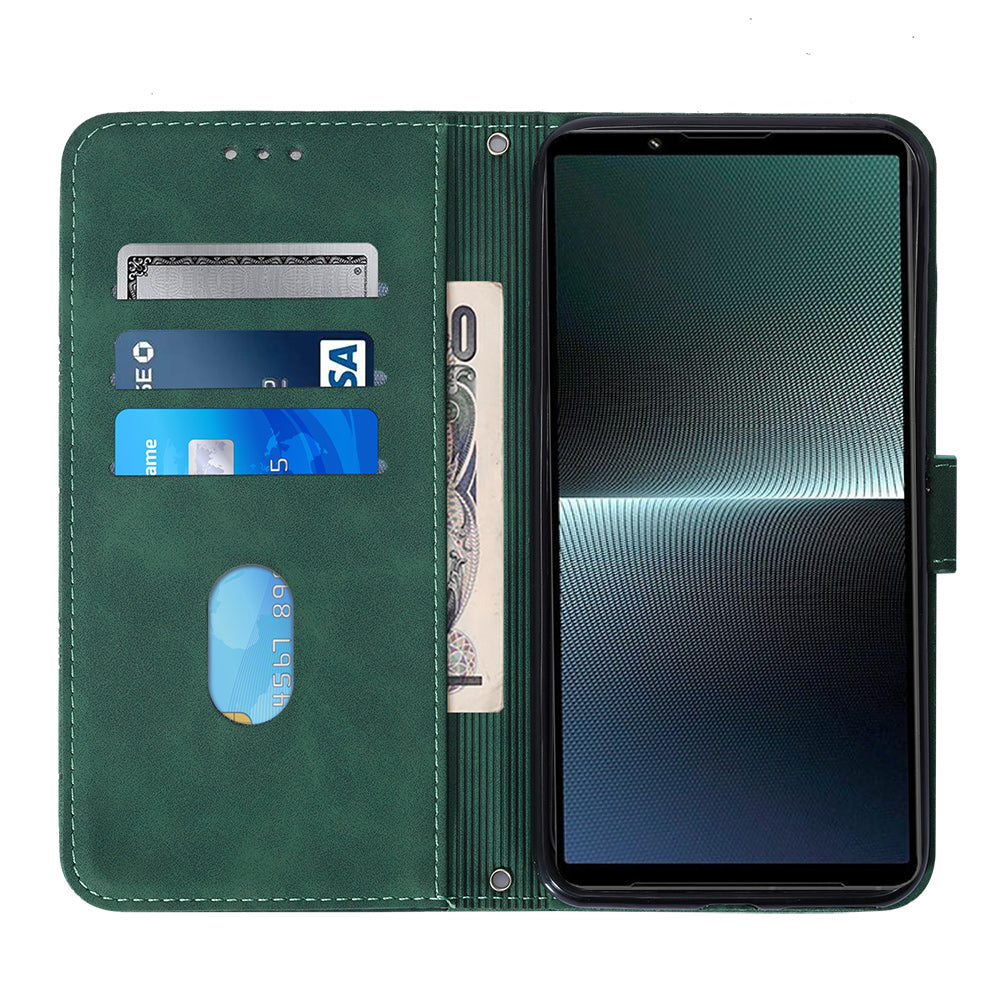 YB Imprinting Series-2 For Sony Xperia 1 V Leather Phone Case Wallet Stand Cover with Shoulder Strap