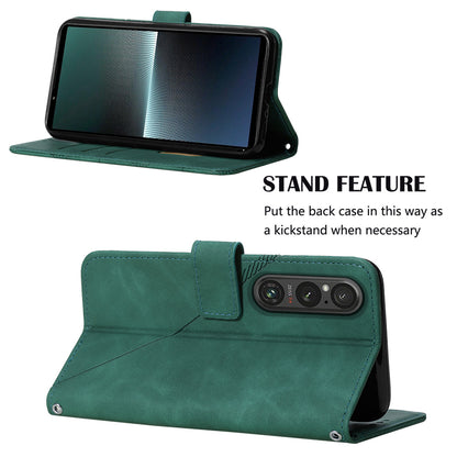 YB Imprinting Series-2 For Sony Xperia 1 V Leather Phone Case Wallet Stand Cover with Shoulder Strap